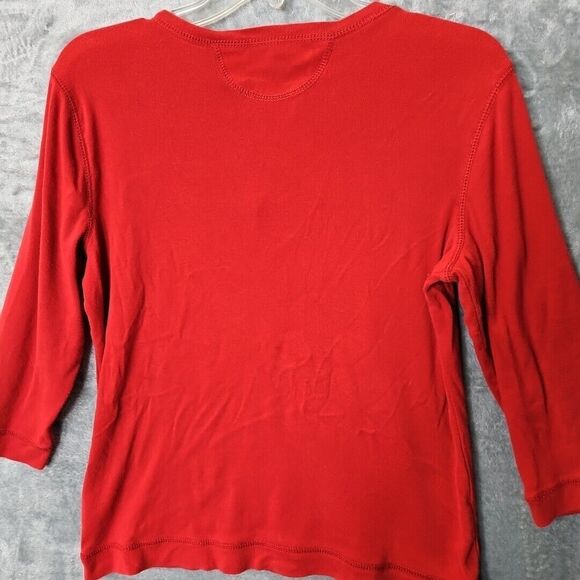 Lauren Ralph Lauren Women's Sz Lg Red Cotton Top 3/4 sleeve lace up - Picture 9 of 11